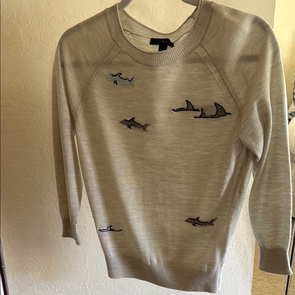 J. Crew Gray Crewneck Sweater with Sharks - Picture 1 of 1